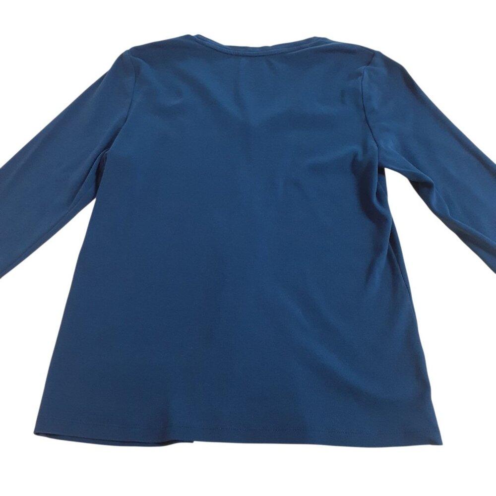 St. John's Bay Womens Top Medium Blue 100% Cotton V-Neck Long Sleeve - Picture 2 of 3